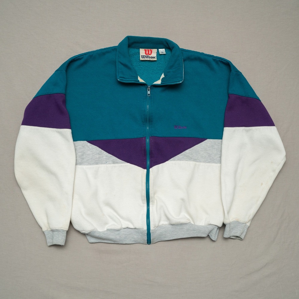 Vintage 80s Wilson Sports Zip Up Sweatshirt Athletic Warm Up jacket 3‎ Tone